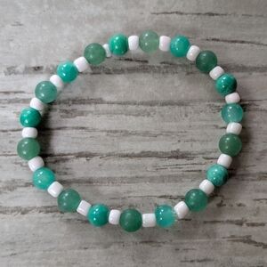 Elegant Green Aventurine and Teal Beaded Stretch Bracelet